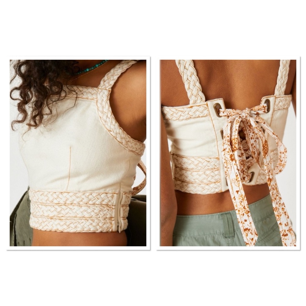 Pilcro Cream Braided-Trim Crop Top